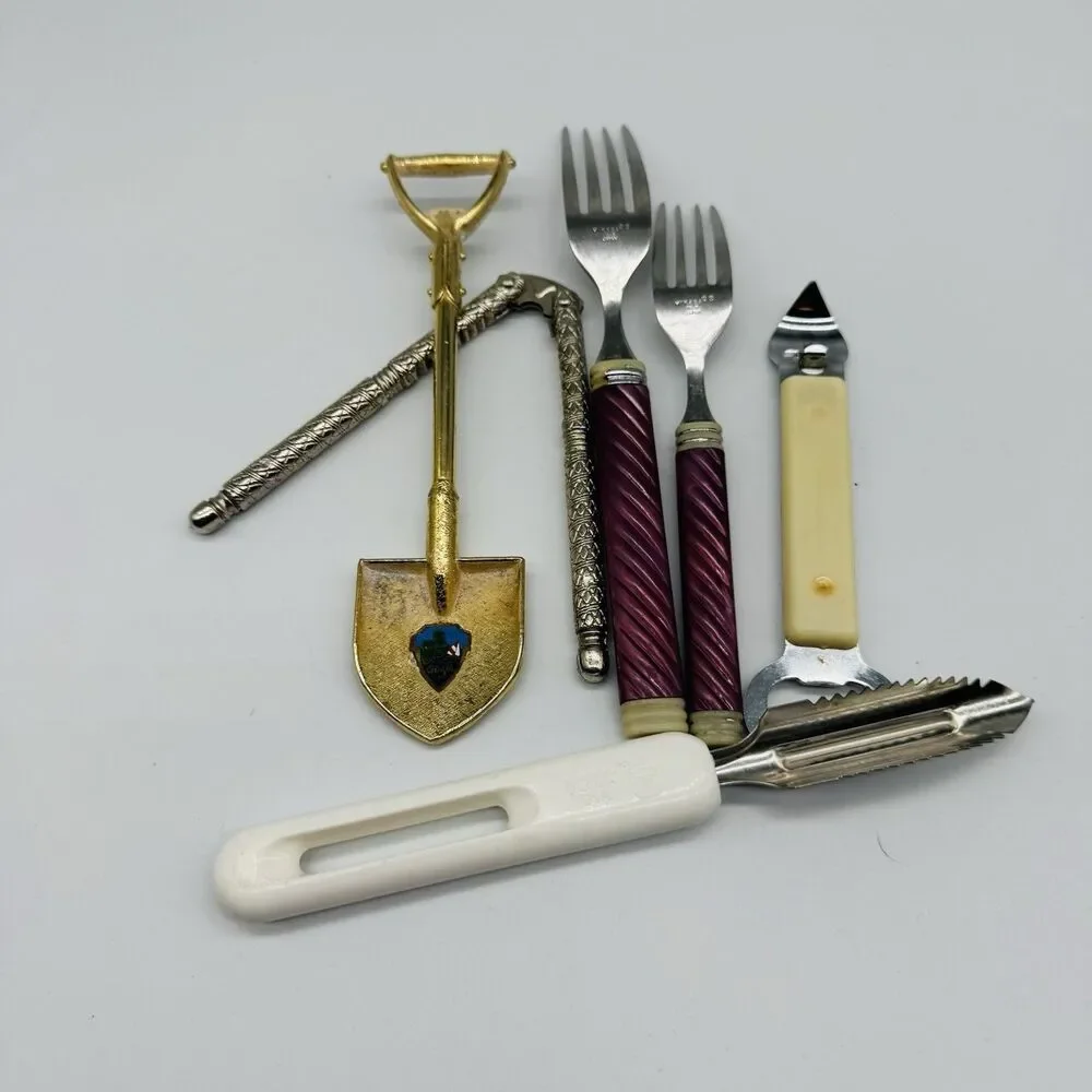 Lot of 6 Vintage Kitchen Utensils - TONGS NUTCRACKERS, CORER, SOADE SHOVEL,